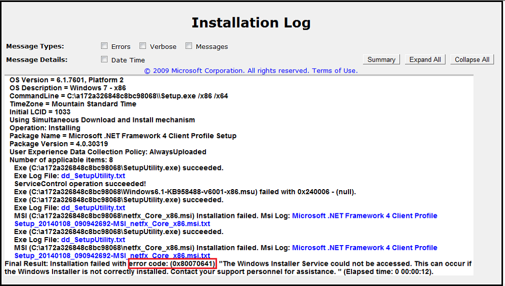 Error code 0x80070641