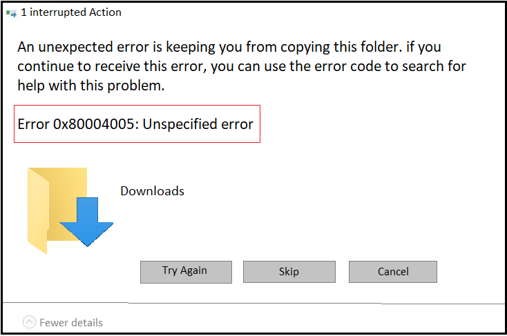 Error code 0x80004005