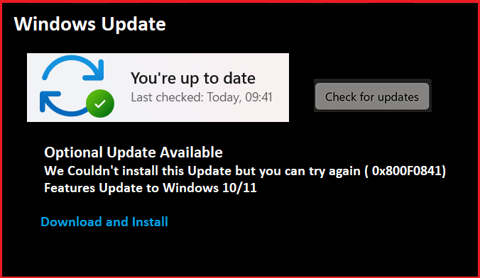 Error code 0x800f0841