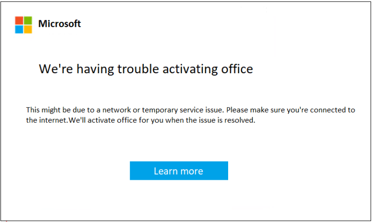 We're having trouble activating Office