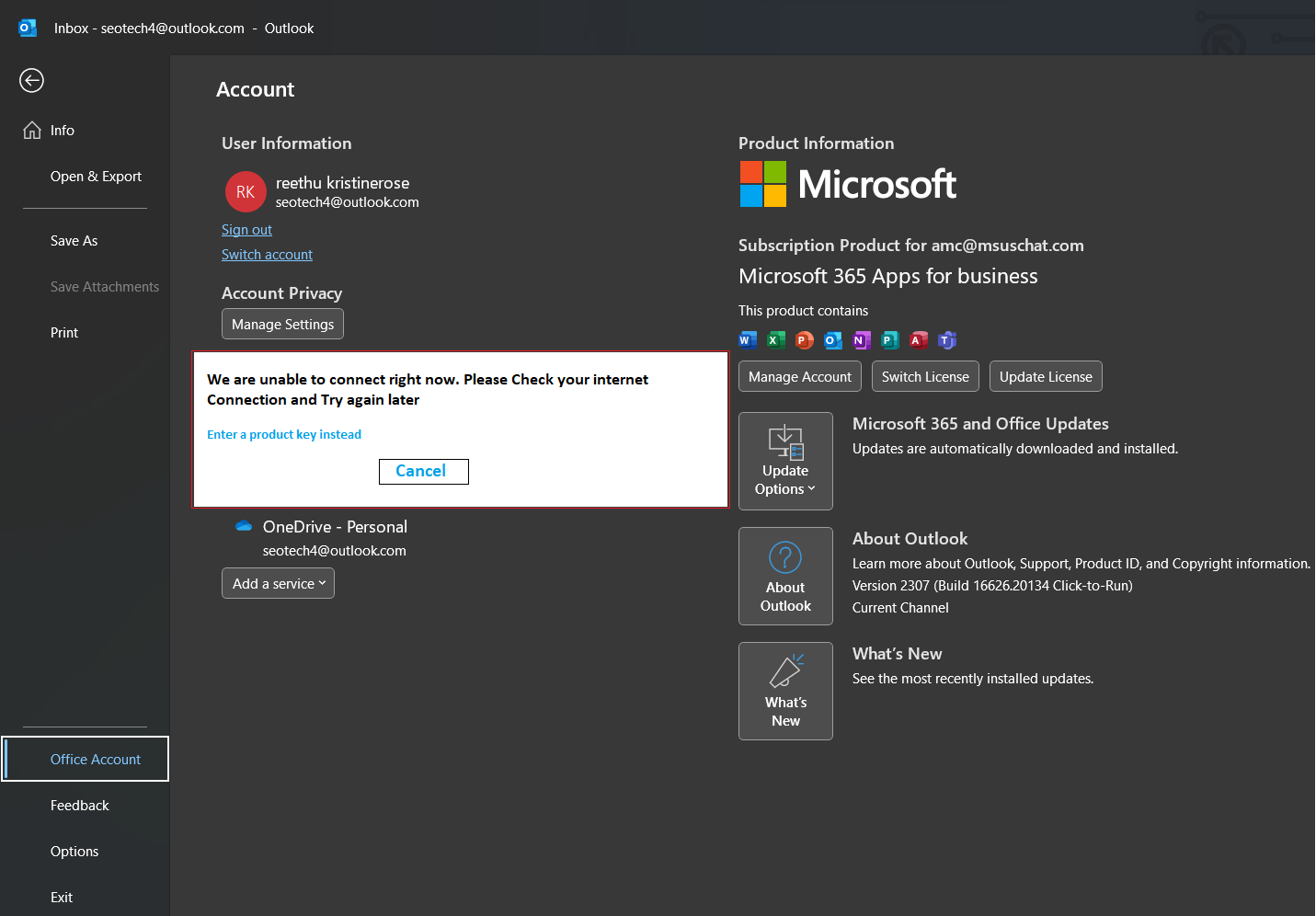 Unable to connect the network connection