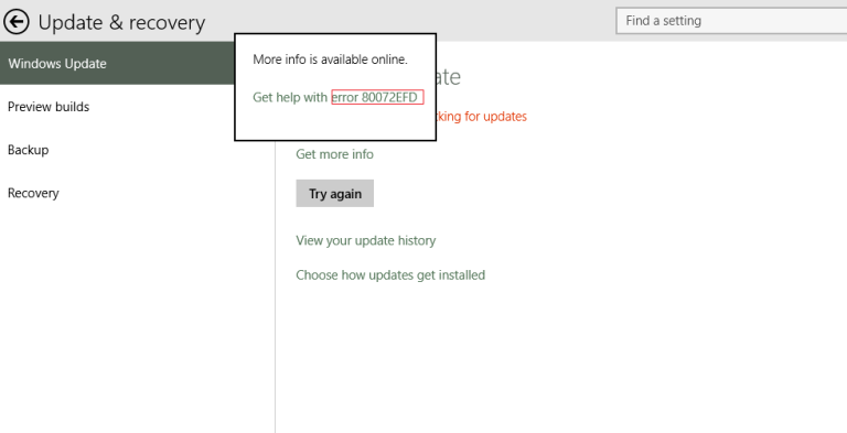 Error Code 80072EFD